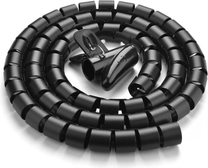 Sort spiral wrap pakket ind med kabler og udføring