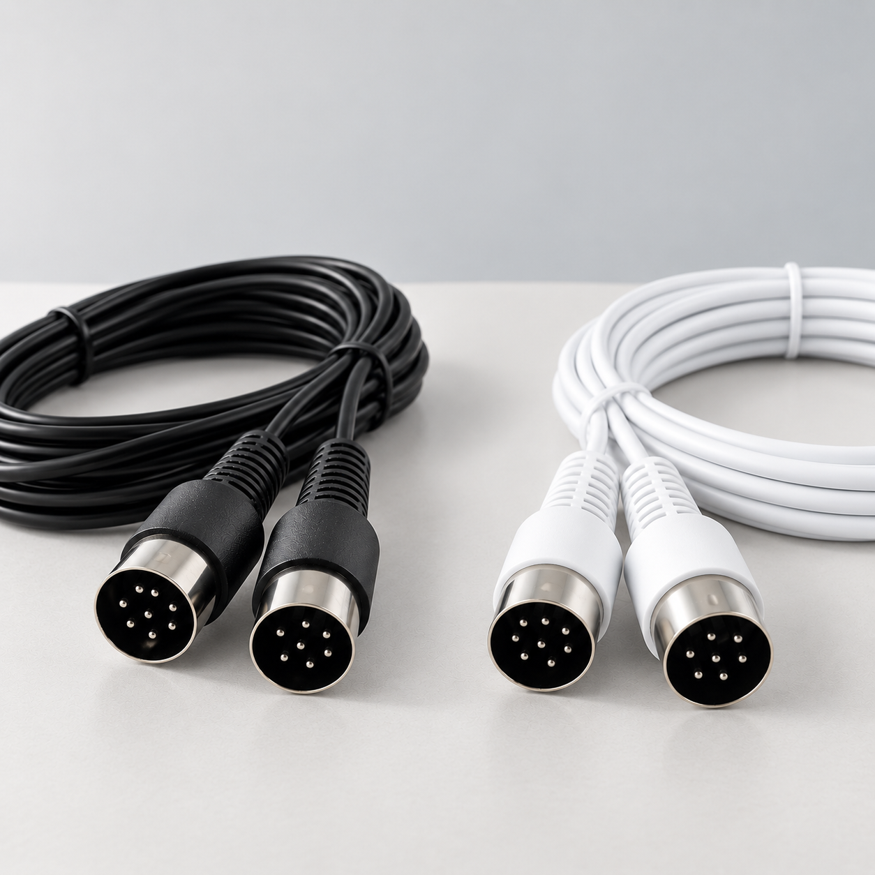 Powerlink-kabler i sort og hvid med 8-polet DIN-stik