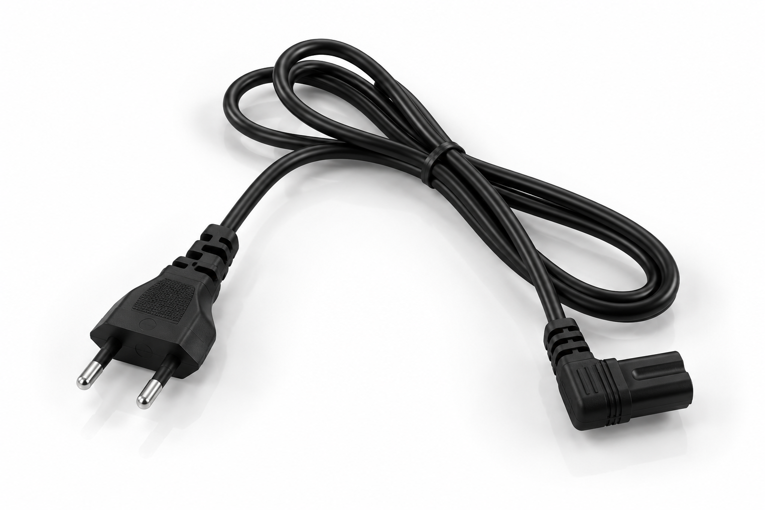 Net cable 230V/90D med eurostik og vinklet apparatstik i sort og hvid